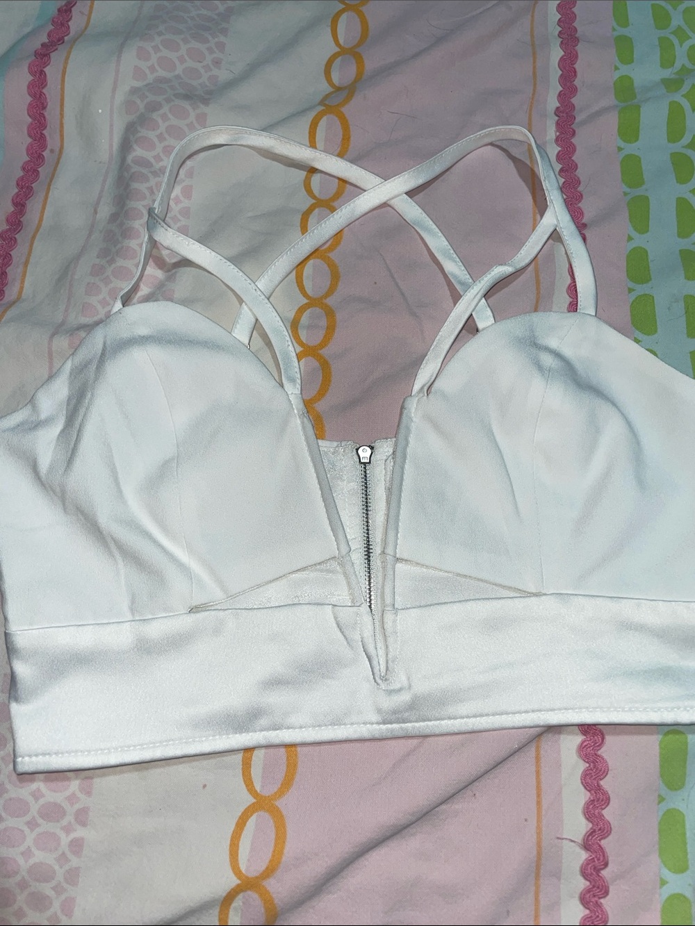 Deep V Strappy White Bralette crop top